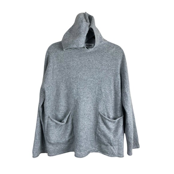 Filoro Womens 2 Ply Cashmere Long Sleeve Hooded Knit Sweater Pockets Gray M/L - Picture 1 of 9